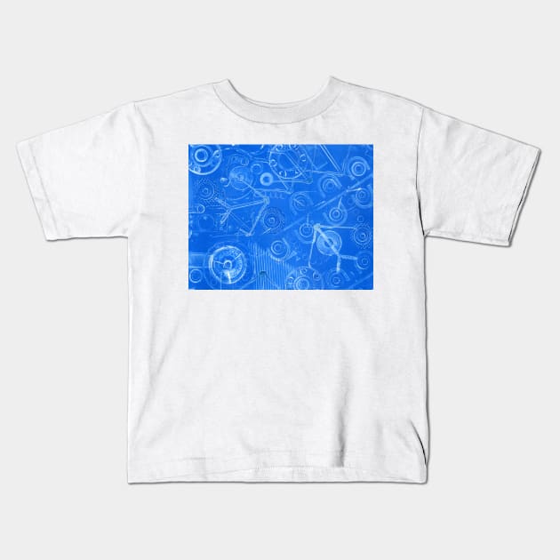 Techno 3 Monotype Print in Blue Kids T-Shirt by Heatherian